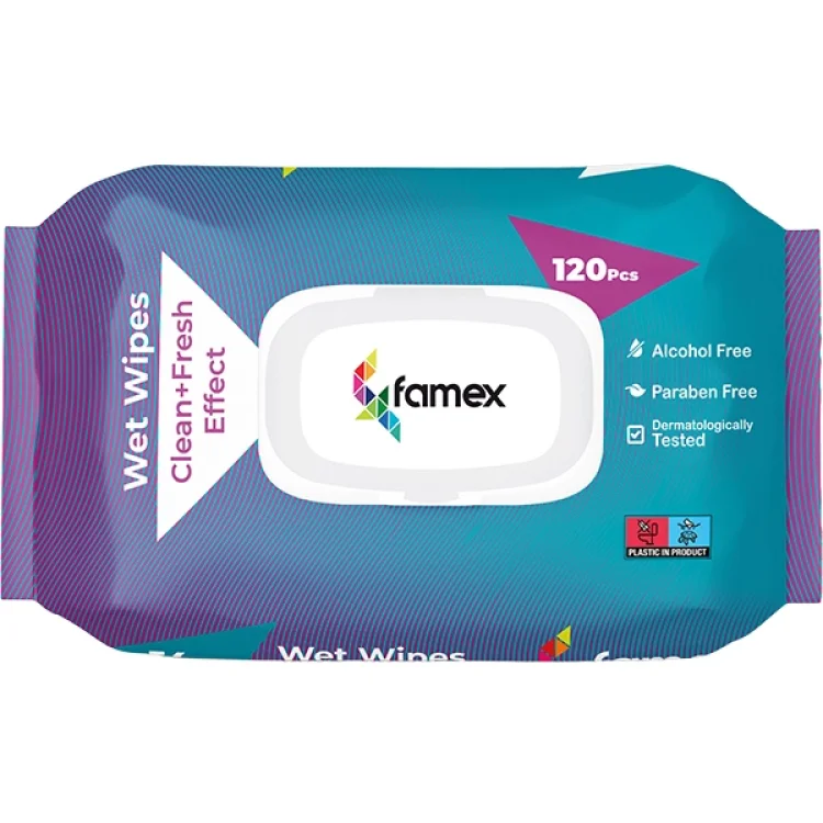 Famex Clean + Fresh Effect Μωρομάντηλα χωρίς Οινόπνευμα & Parabens 120τμχ