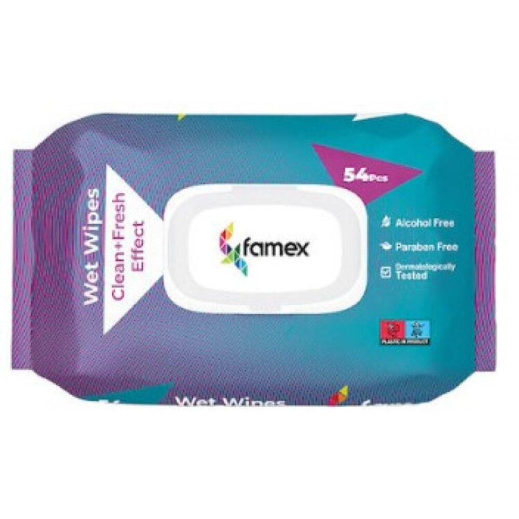 Famex Clean + Fresh Effect Μωρομάντηλα χωρίς Οινόπνευμα & Parabens 54τμχ