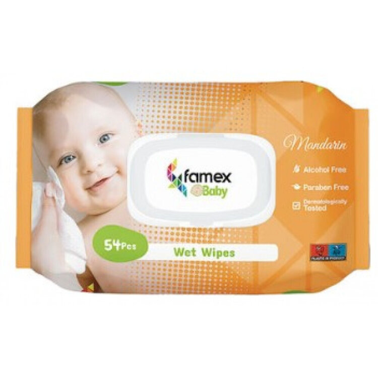 Famex Mandarin Μωρομάντηλα χωρίς Οινόπνευμα & Parabens 54τμχ