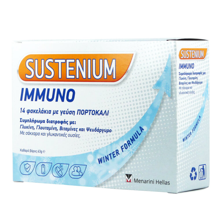 Sustenium Immuno Sachets Συμπλήρωμα Διατροφής για την ενίσχυση του Ανοσοποιητικού με γεύση πορτοκάλι, 14 φακ