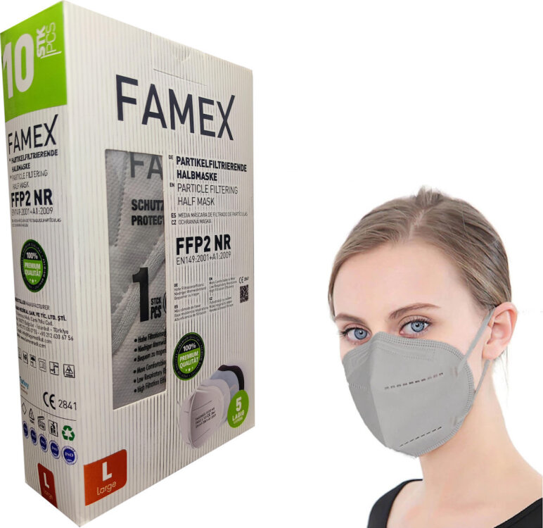 Famex FFP2 NR GREY LARGE 10pcs Particle Filtering Half Mask