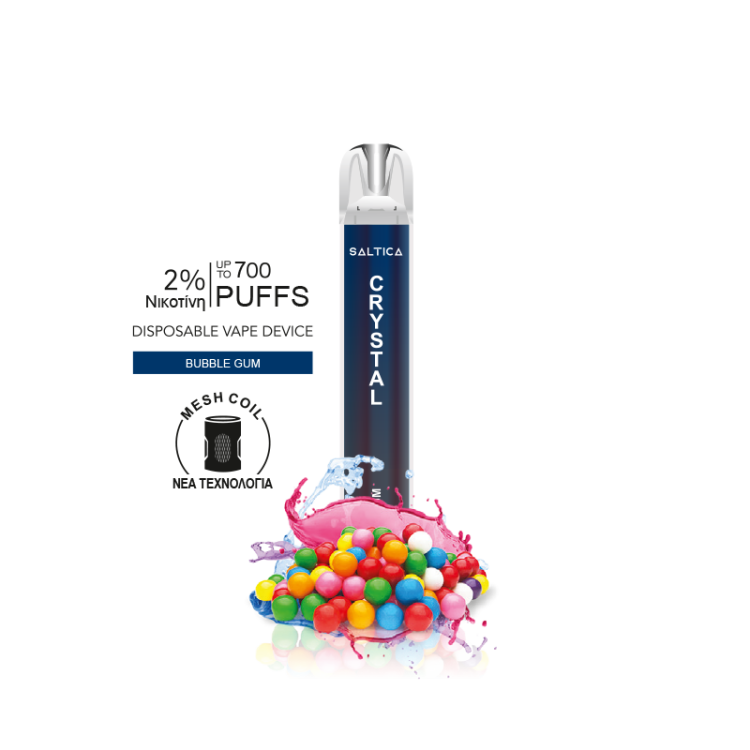 Saltica Crystal Ηλεκτρονικό Τσιγάρο 700 Εισπνοές 2% Νικοτίνη Bubble Gum