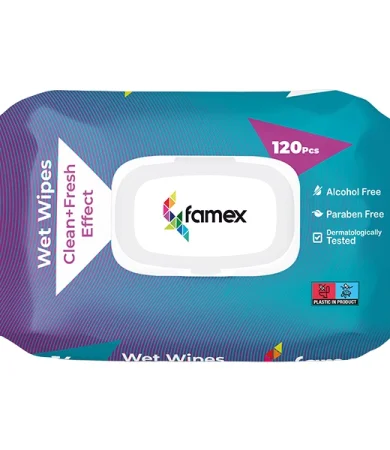 Famex Clean + Fresh Effect Μωρομάντηλα χωρίς Οινόπνευμα & Parabens 120τμχ