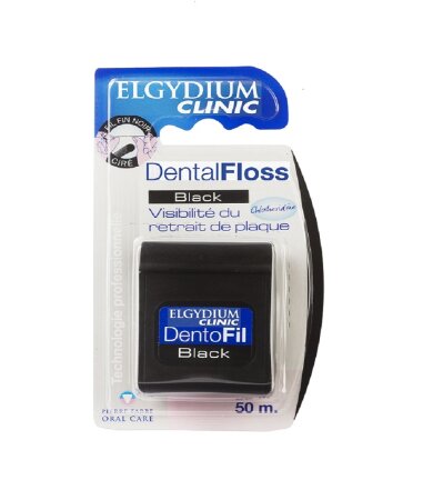 Elgydium Clinic Dental Floss Black Chlorhexidine Οδοντικό Νήμα Μαύρο Χρώμα 50m