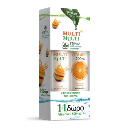 Power Health Multi+Multi Συμπλήρωμα Διατροφής με Γλυκαντικό από Στέβια + Δώρο Vitamin C 500mg