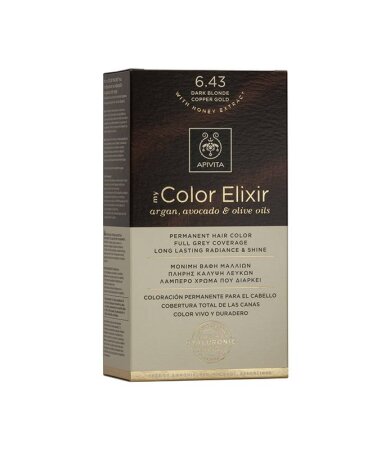 Apivita My Color Elixir Μόνιμη Βαφή Μαλλιών No 6.43 Ξανθό Σκούρο Χάλκινο Μελί